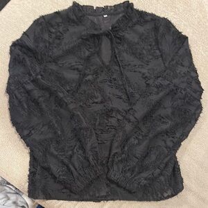 SHEIN Black Ruffled Long Sleeve Mandarin Collar Blouse